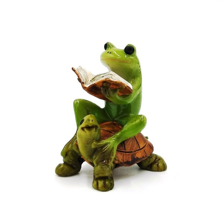 Статуэтка для интерьера Лягушка на черепахе 6см полимерная. Сувенир для декора дома. Подарок на день #1