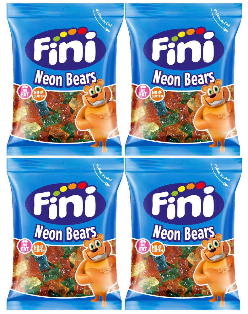 Жевательный мармелад Fini Neon Bears, 90г x 4шт. Фини неоновые мишки  #1