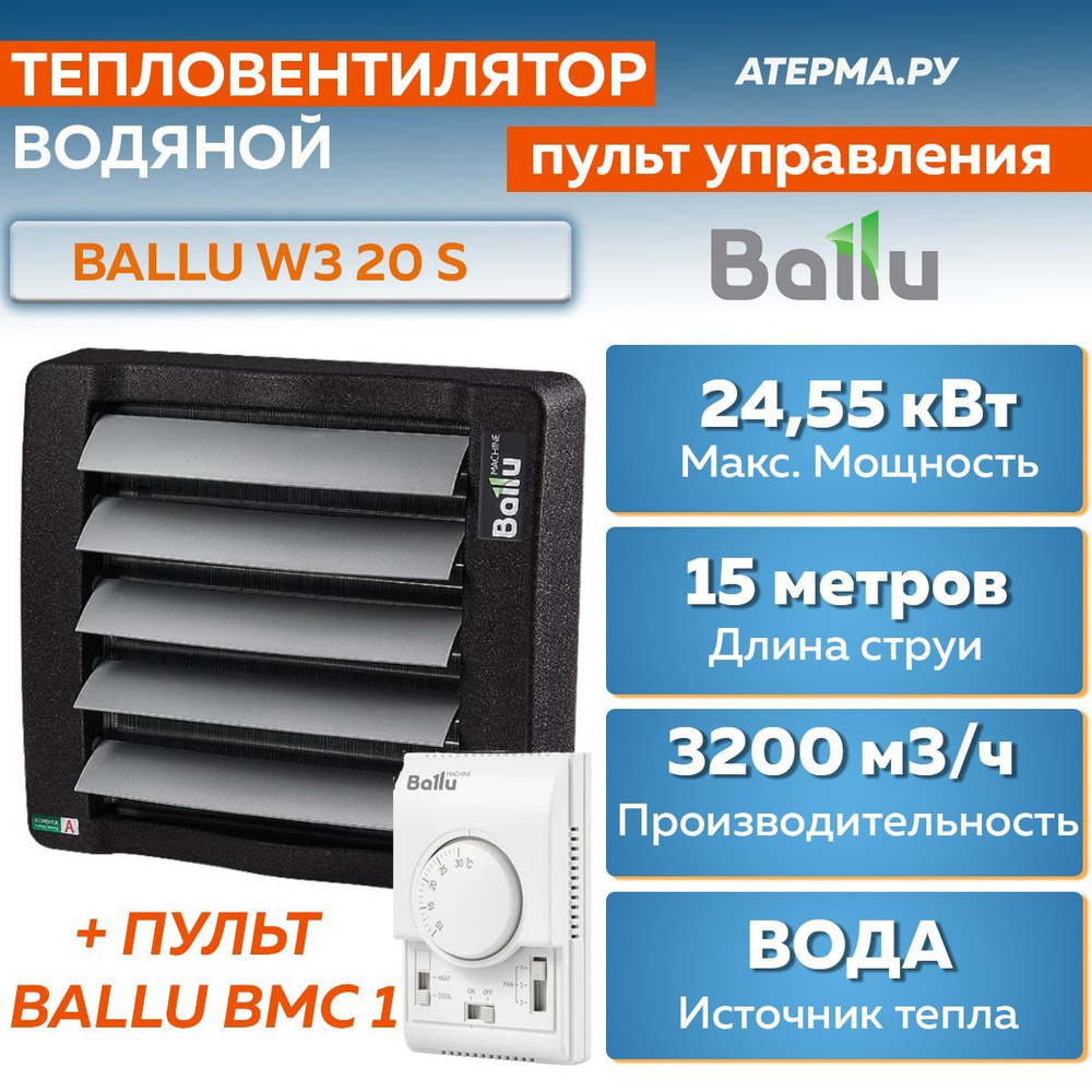 Водяной тепловентилятор Ballu BHP-W3-20-S+ пульт управления Вентилятором  #1