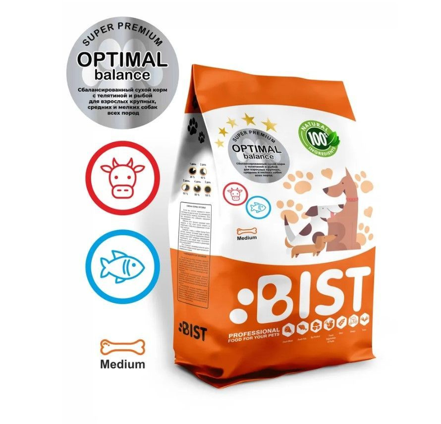 BIST Super Premium Optimal balance для собак с ТЕЛЯТИНОЙ и РЫБОЙ 5кг #1