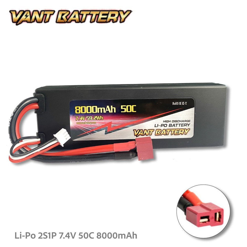 Аккумулятор для радиоуправляемых моделей машин Vant LiPo 7.4V 8000mAh 50C разъем T-Plug  #1