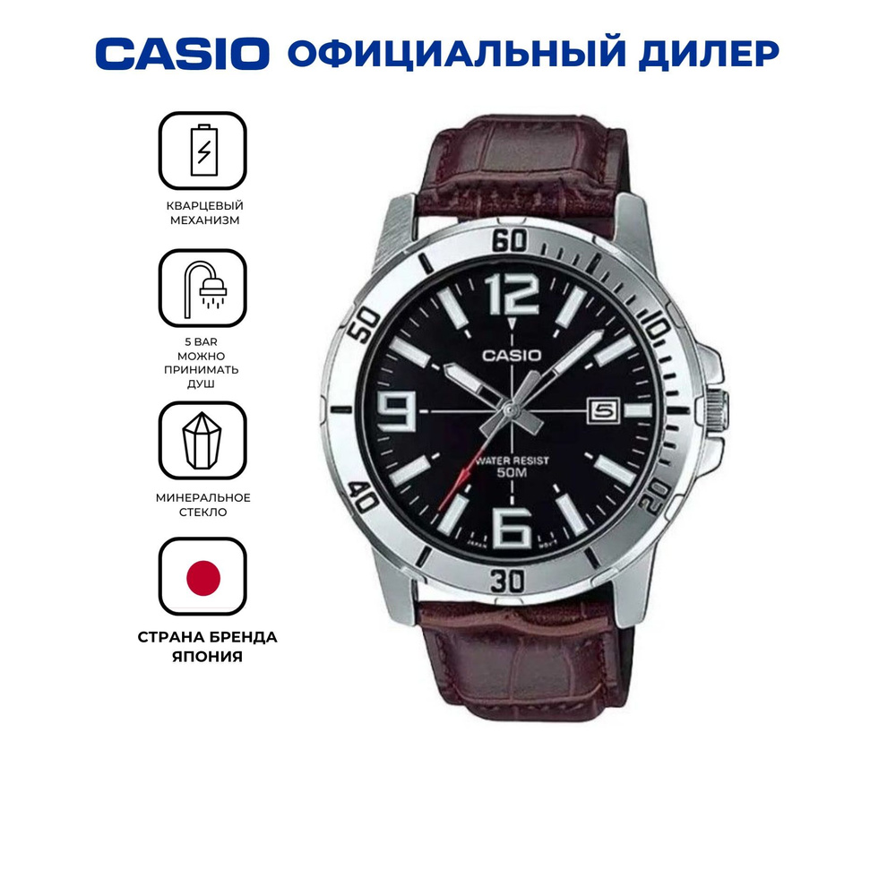 Мужские японские наручные часы Casio MTP-VD01L-1B с гарантией #1