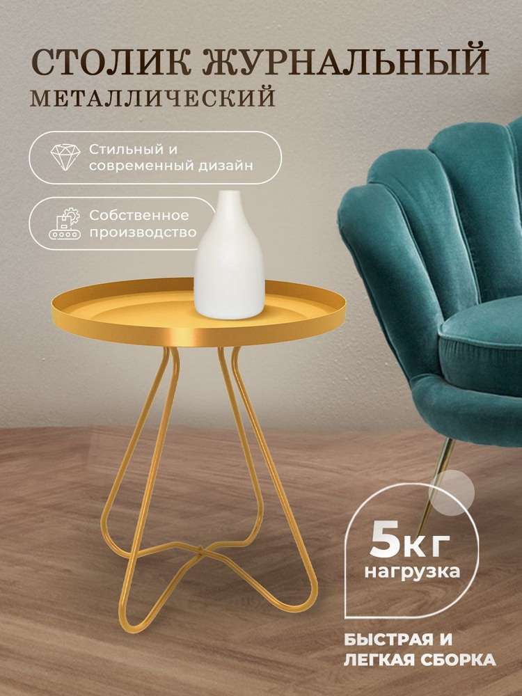 Столик металлический кофейный круглый, модель SHT-CT3, цвет золото  #1