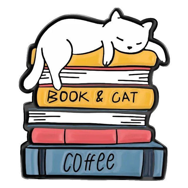 Металлический значок "Кот и книги" #1