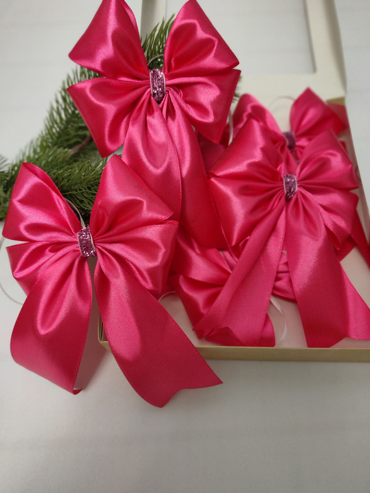 Елочное украшение, набор бантики на елку 10 шт, ярко розовый цвет  #1