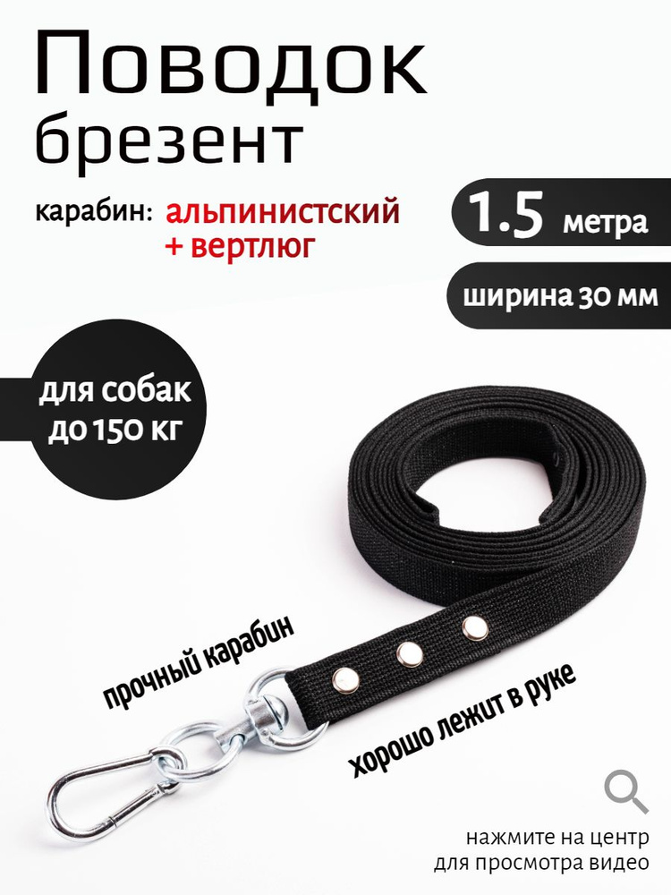 Поводок для собак с вертлюгом брезент 1,5 м х 30 мм (Черный)  #1