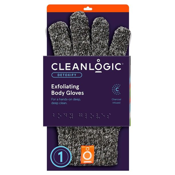 CLEANLOGIC / Мочалка-перчатка для массажа и пилинга с древесным углем  #1