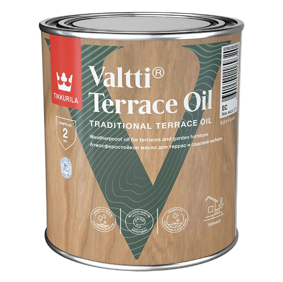 TIKKURILA VALTTI TERRACE OIL масло для террас и садовой мебели, бесцветный (0,9л)  #1