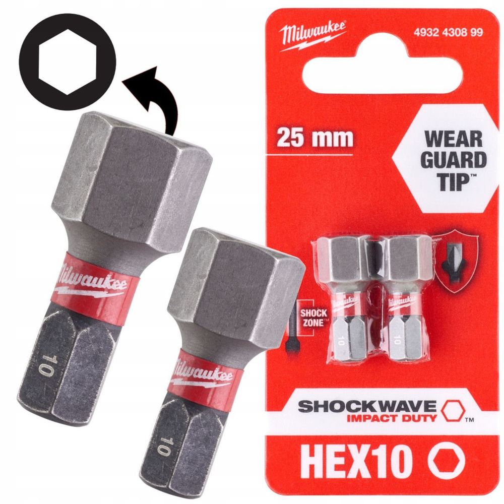 Hex H10x25мм (2шт) Бита для шуруповёрта ударная Shockwave MILWAUKEE #1