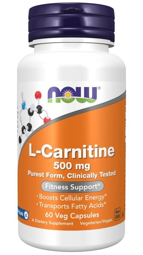 L-Карнитин 500 мг 60 vcaps, Now L-Carnitine, Улучшает физическую выносливость, Ускоряет восстановление #1