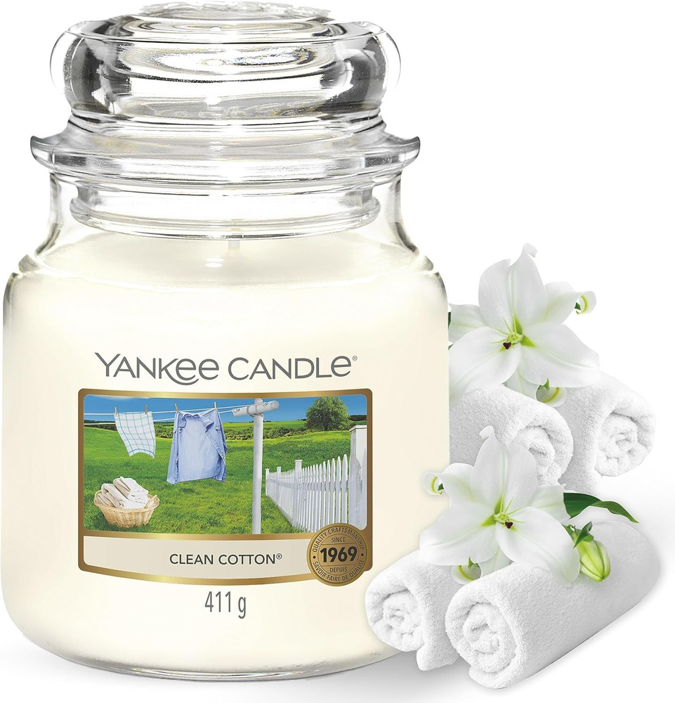 Yankee Candle Свеча ароматическая "Чистый хлопок / Clean Cotton 411гр.", 12.7 см х 9 см, 1 шт  #1