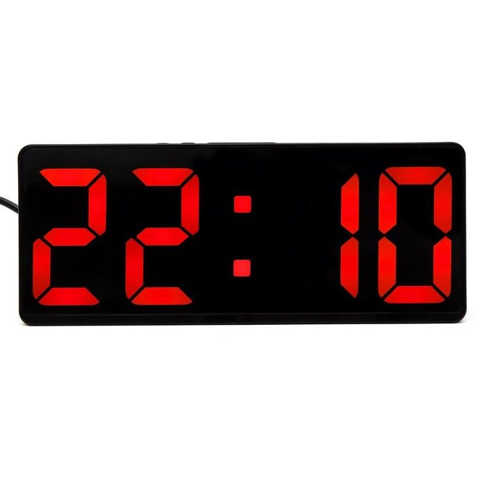 Часы Будильник настольные электронные: будильник, термометр, календарь, USB, 15х6.3 см, красные цифры #1