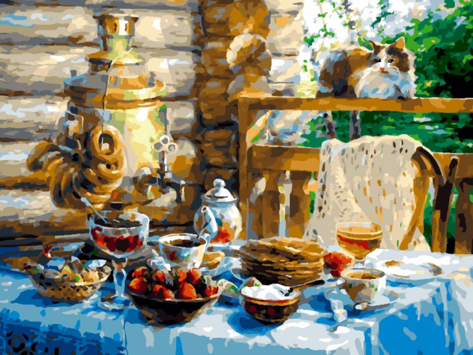 Картина по номерам Белоснежка "Чаепитие в саду" (30х40 см, холст на подрамнике)  #1