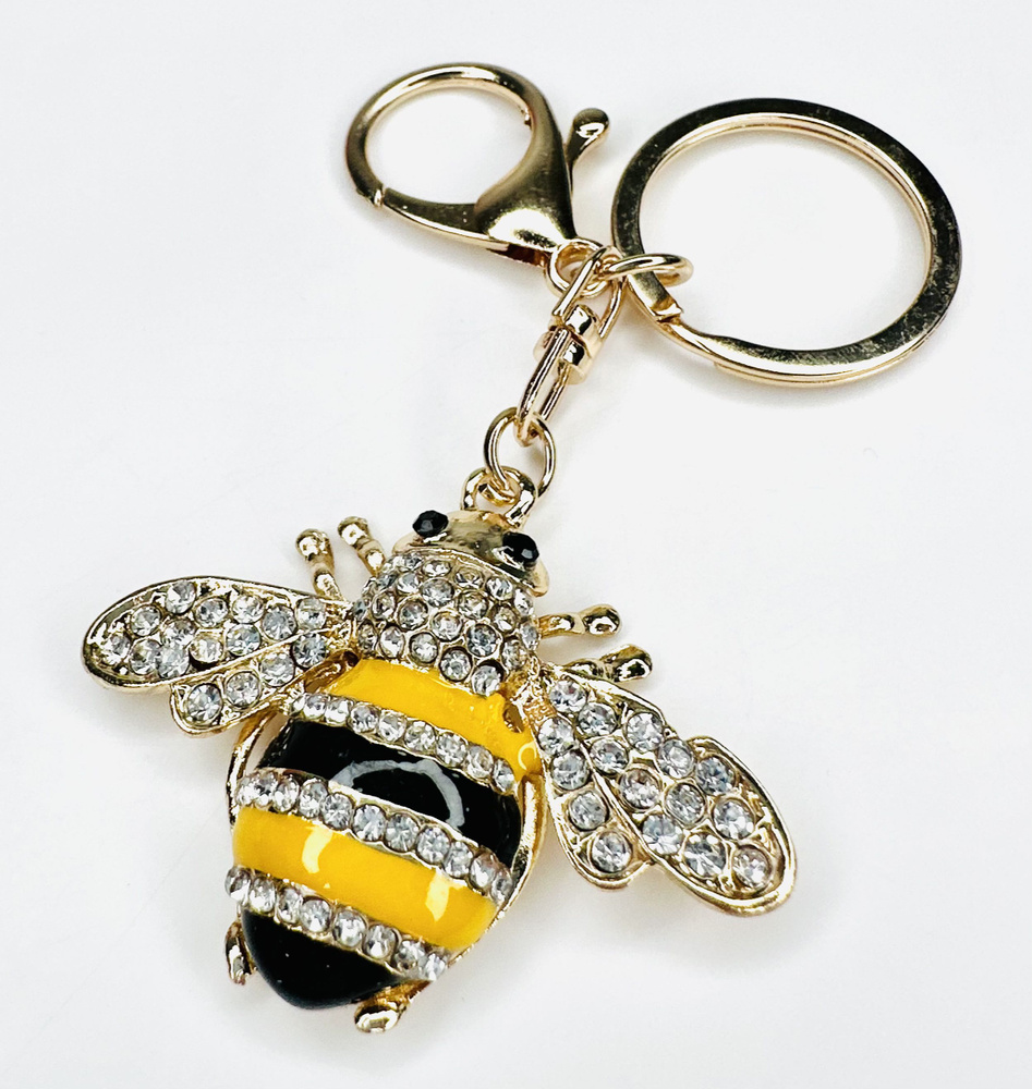 Брелок с карабином для ключей для сумки, большой золотой брелок с камнями, золотая с желтым и черным #1