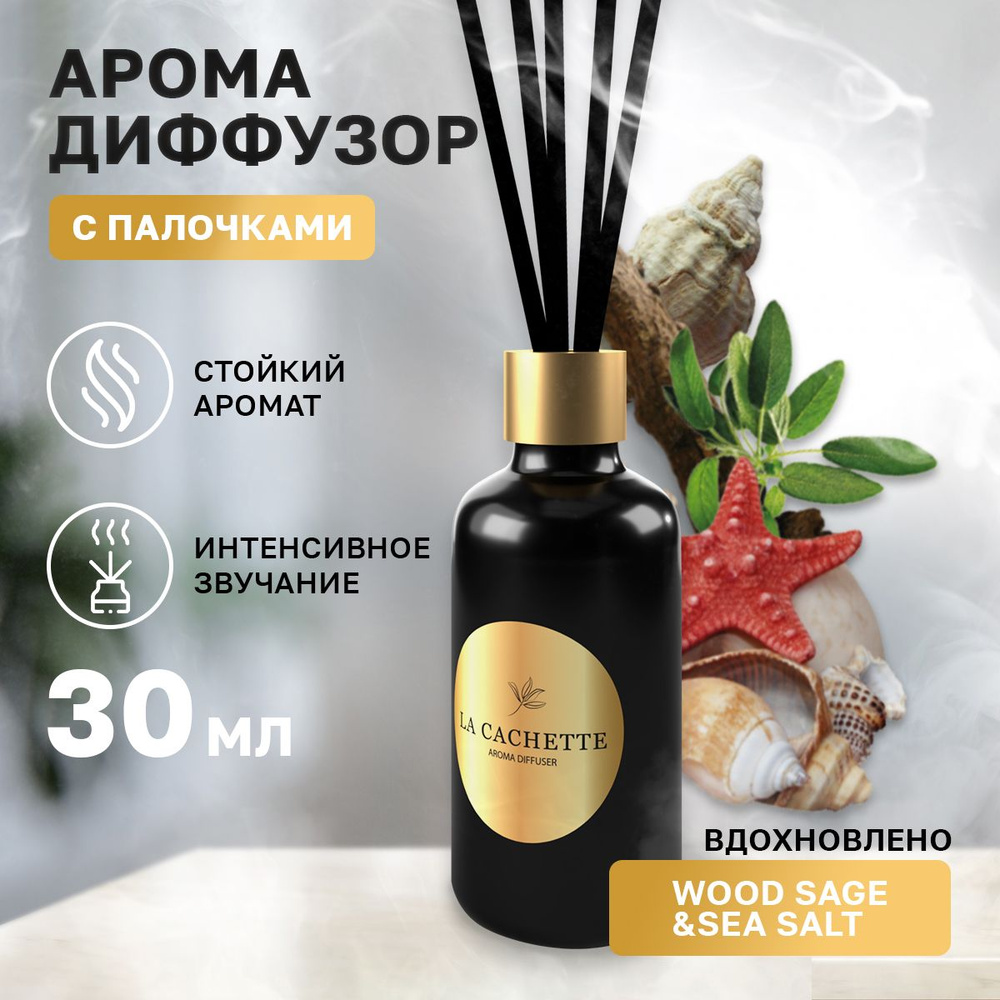 Аромадиффузор с палочками/диффузор La Cachette U007, Wood Sage & Sea Salt 30 мл  #1