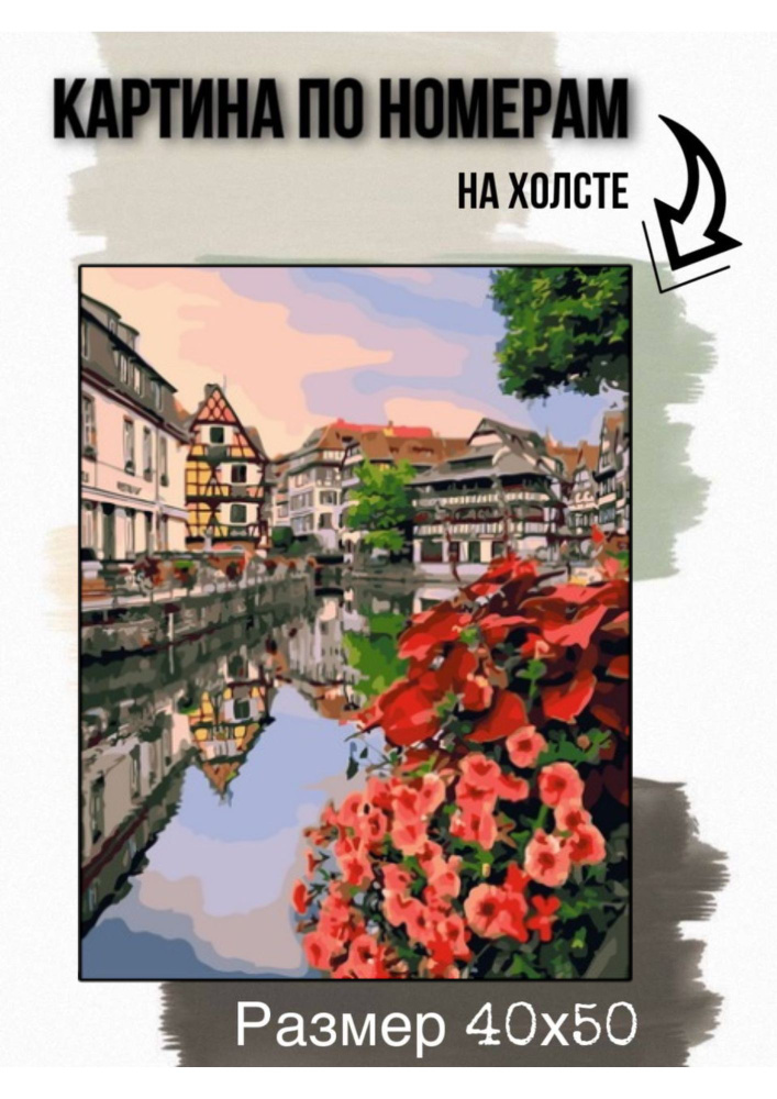 Картина по номерам на холсте с подрамником 40х50 см "Канал между домами. Страсбург, Франция"  #1