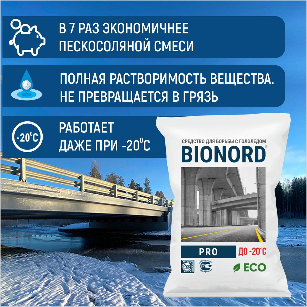 Материал противогололедный Бионорд PRO -20, в грануле, 23 кг  #1