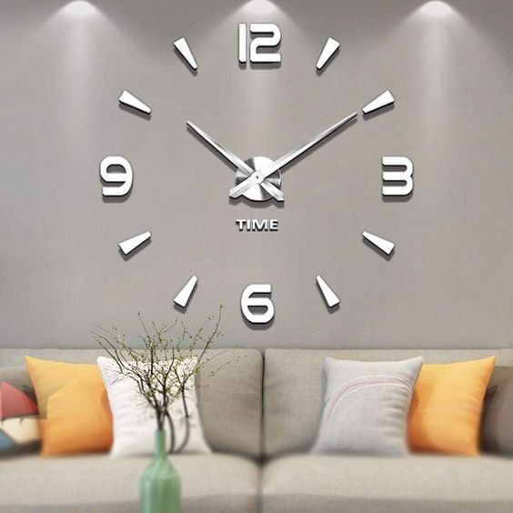 Большие 3D Часы- аппликация диаметр 100-120 см серебро, на стену №14, зеркальная поверхность  #1