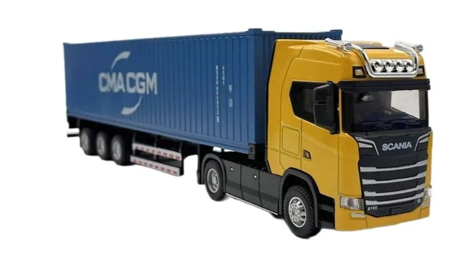 Модель грузовика тягач Скания с прицепом-контейнером, инерционная, свет/звук, 31 см  #1