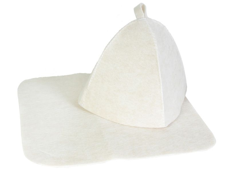 Набор Колпак / шапка + коврик : для бани, сауны, хаммама из шерсти, белый, 1шт  #1