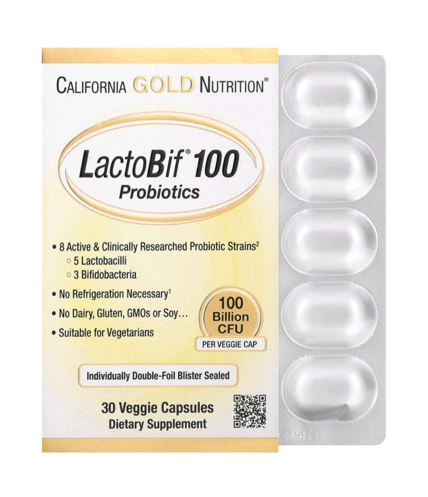 Биологически активная добавка к пище Калифорния Голд Нутришн, Пробиотики ЛактоБиф 100 млрд. (California #1
