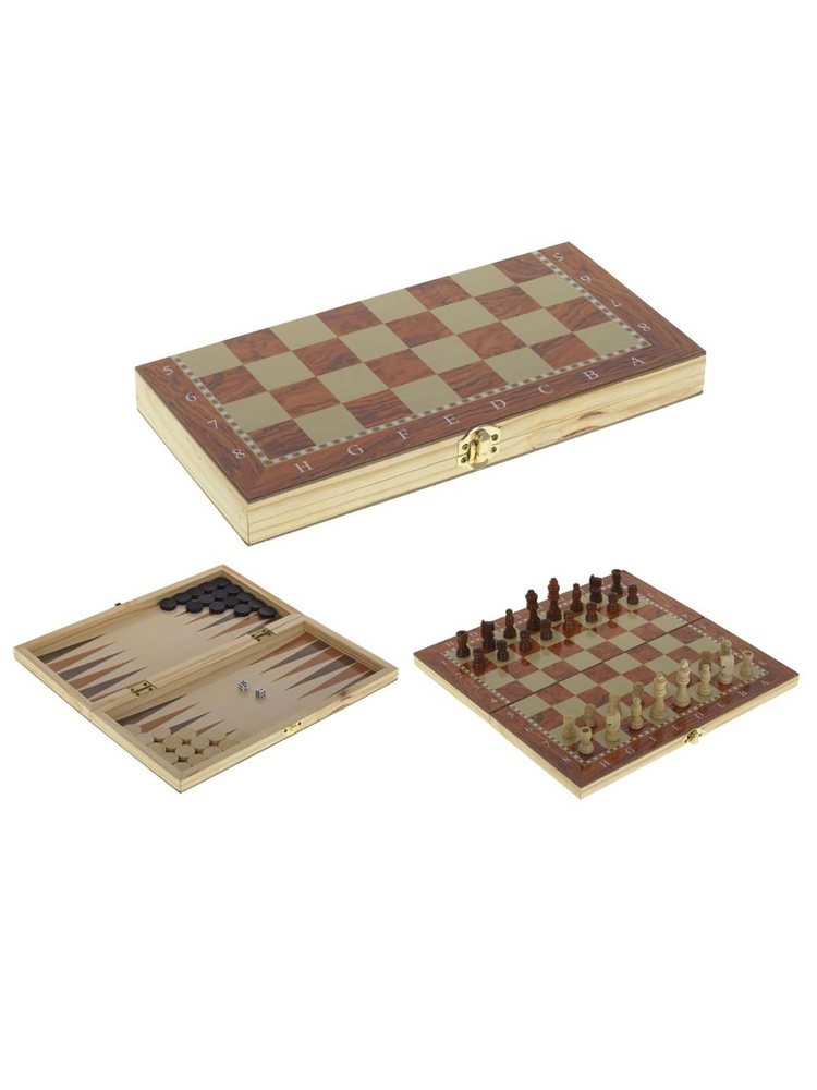 Шахматы шашки нарды 3 в 1 Remecoclub деревянные 29x15x3,5 см #1