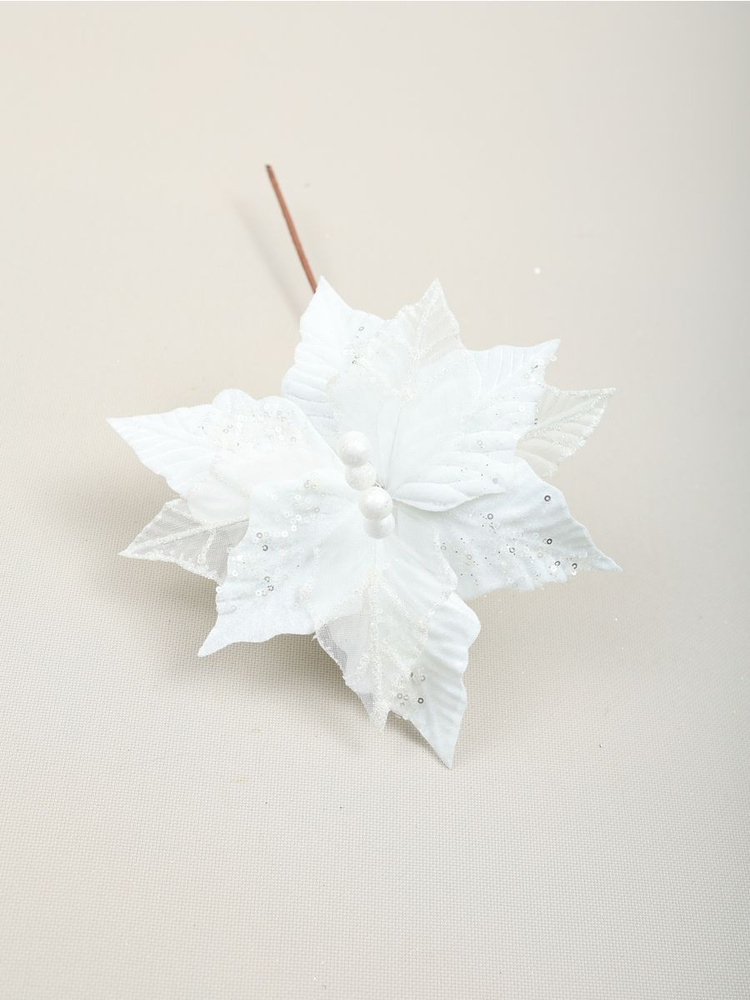 Цветок искусственный декоративный новогодний, d 23 см, цвет белый  #1