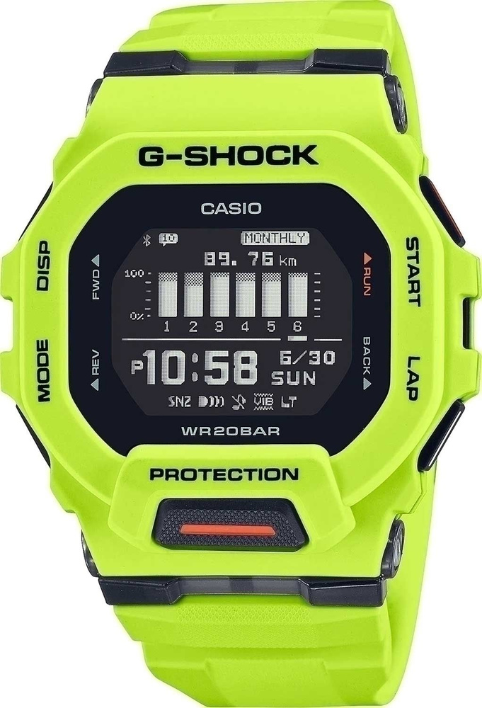 Японские кварцевые часы Casio G-Shock GBD-200-9 на браслете из пластика, с водозащитой 20 Бар и международной #1