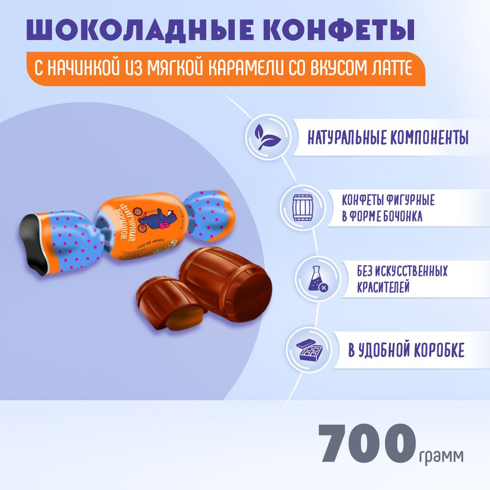 Конфеты Фигурный бочонок со вкусом латте 700 грамм Жако #1