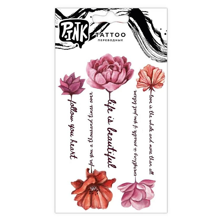 P.INK Наклейки-тату переводные Цветы с надписями 1 шт. #1