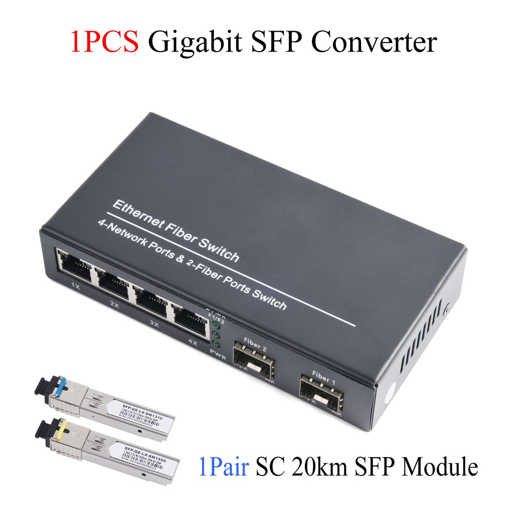 Медиаконвертер Гигабитный SFP, 1 шт., трансивер RJ45 с 2 SFP на 4 ...