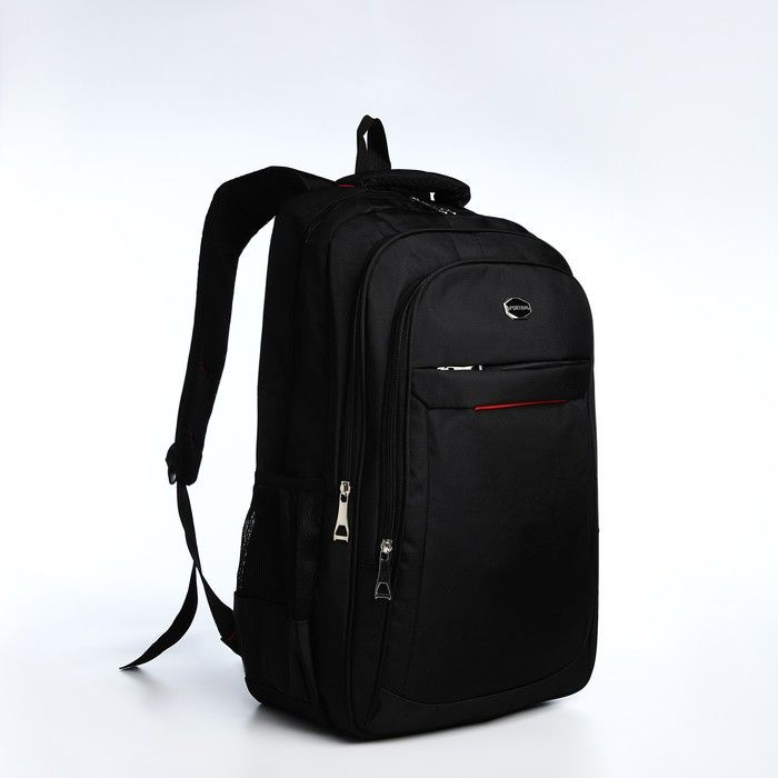 Рюкзак молодёжный из текстиля, 2 отдела на молнии, 4 кармана, цвет чёрный/красный  #1