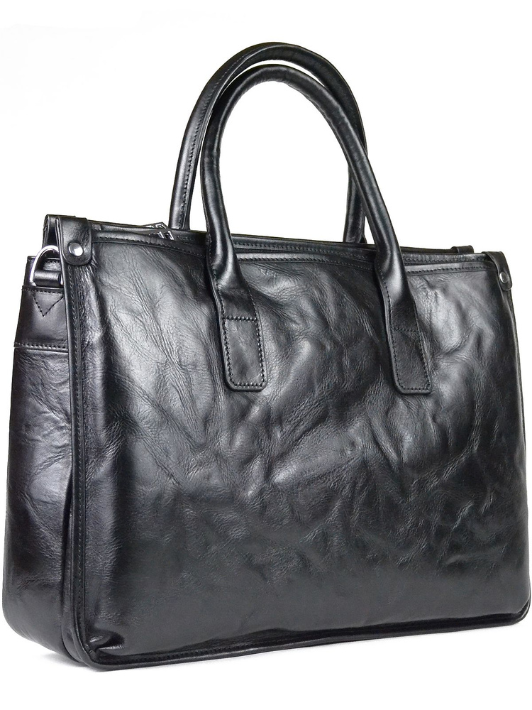 Мужская сумка портфель из натуральной кожи черный 38x26x10см  #1