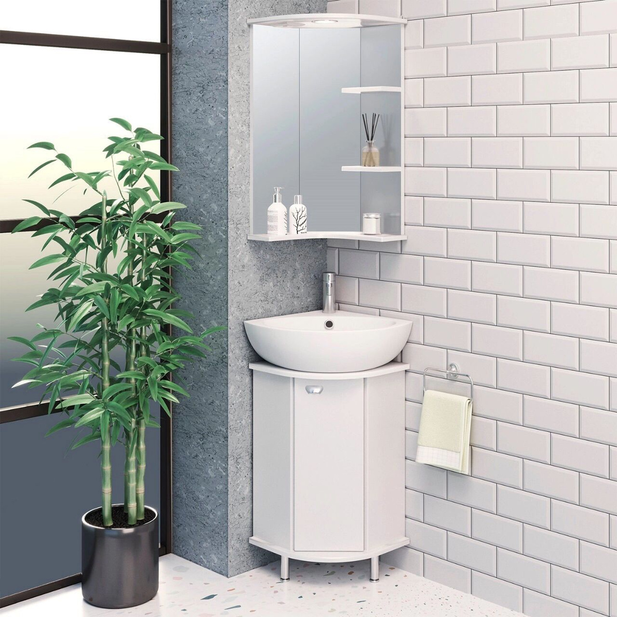 Мебель для ванной / Runo / Браво угловой / тумба с раковиной Элегия 46 / шкаф для ванной / зеркало для ванной