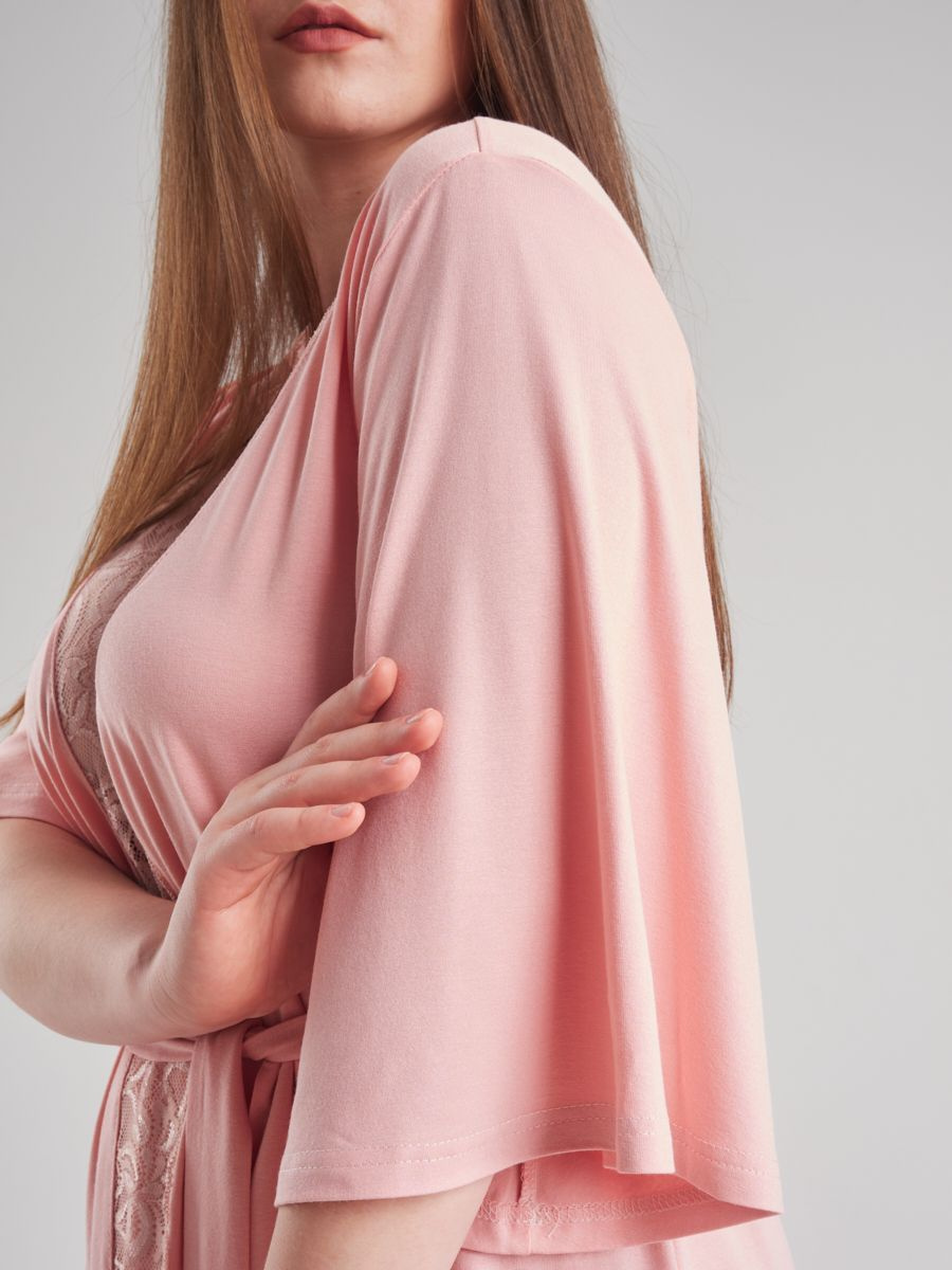 бархатный халат; V-образный вырез; пижама розовая