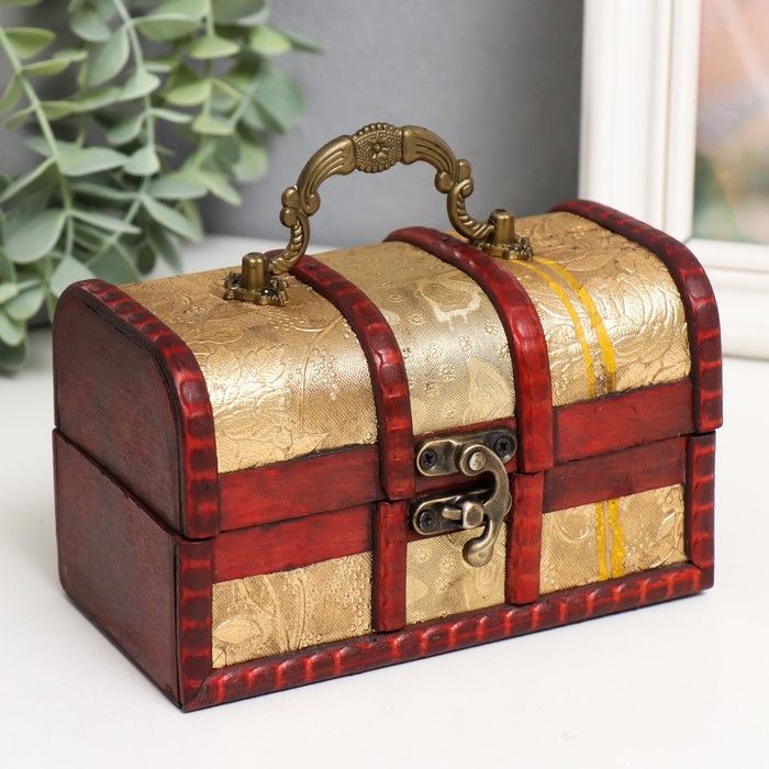 Шкатулкадеревосундучоксручкой"Вьюнок"золото8,4х14,5х8,7см