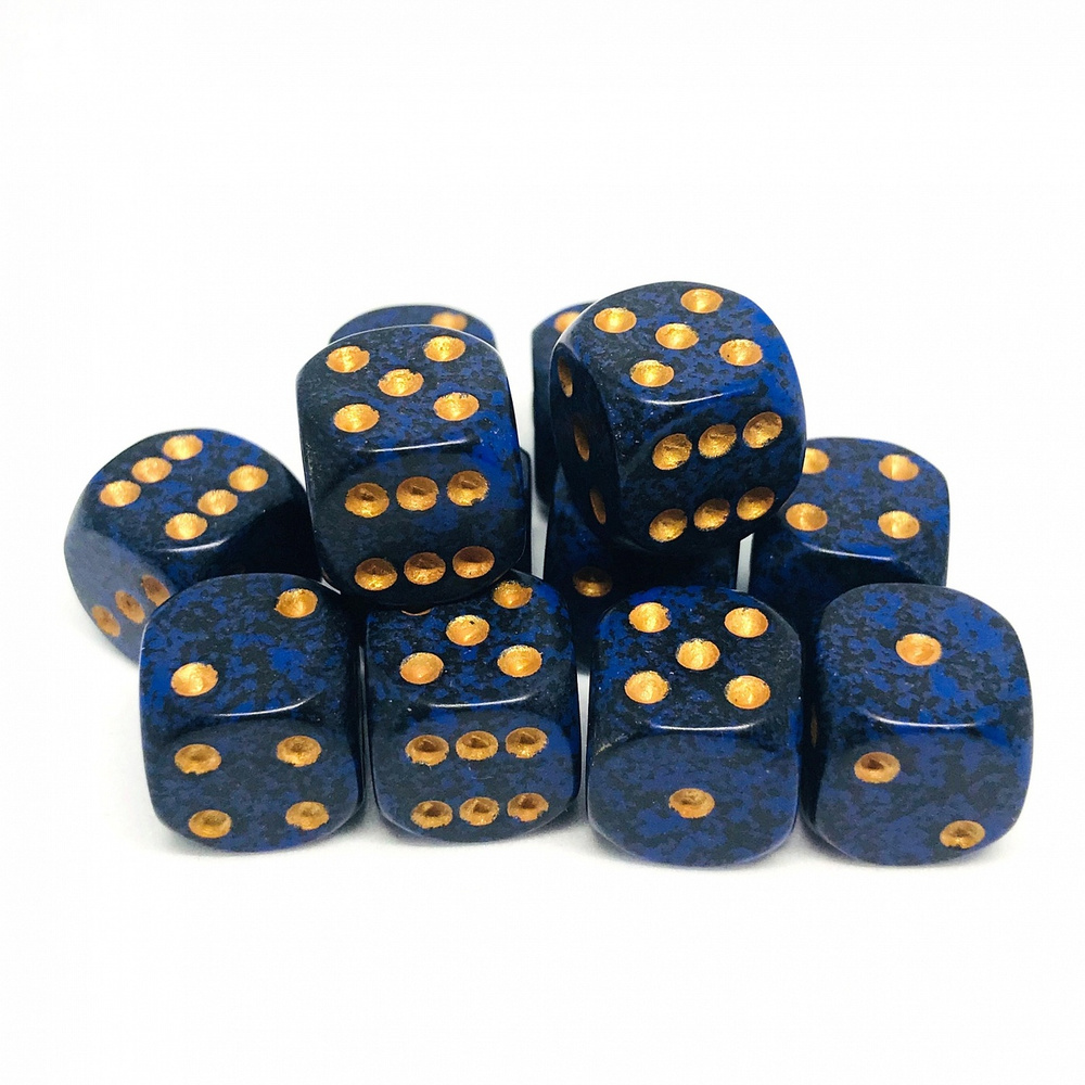 Набор шестигранных кубиков "Мрамор", 12 мм, 12 шт, черно-синий с золотыми точками  #1