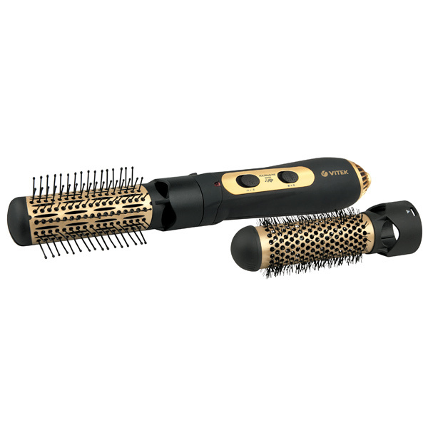 VITEK Фен-щетка для волос VT-2296 BK 1200 Вт, кол-во насадок 2, черный, золотой  #1
