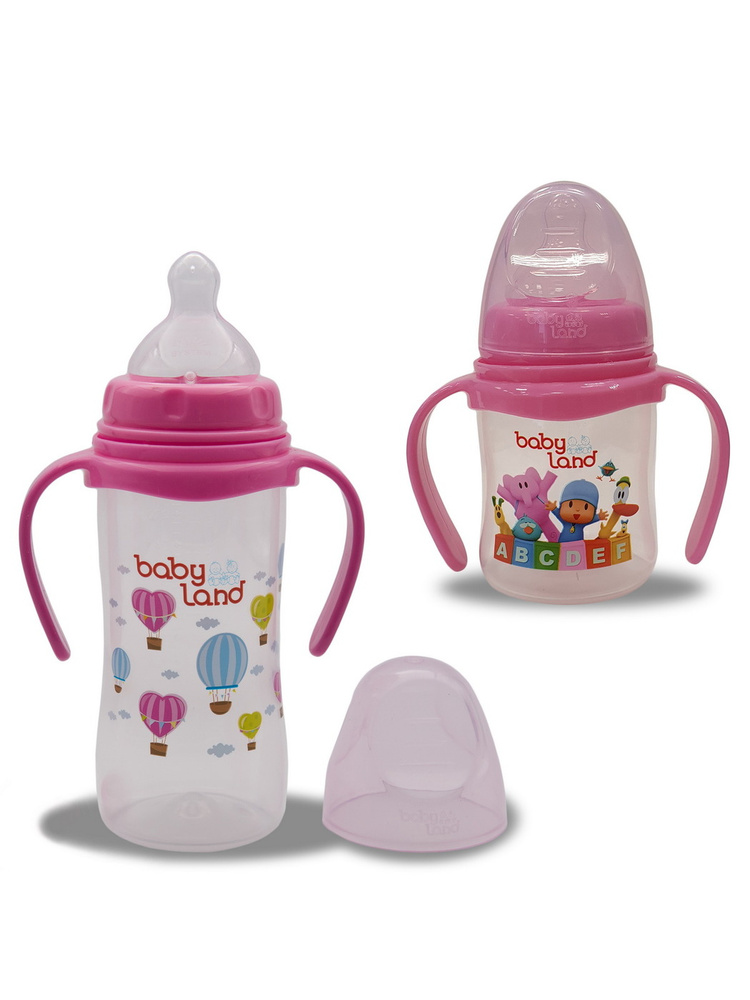 Набор бутылочек "Baby Land" 150мл и 300мл с широким горлышком/ бутылочки для кормления с ручками/анатомическая #1