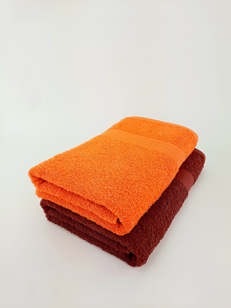 Байрамали Набор банных полотенец, Хлопок, 70x140 см, шоколадный, оранжевый, 2 шт.  #1