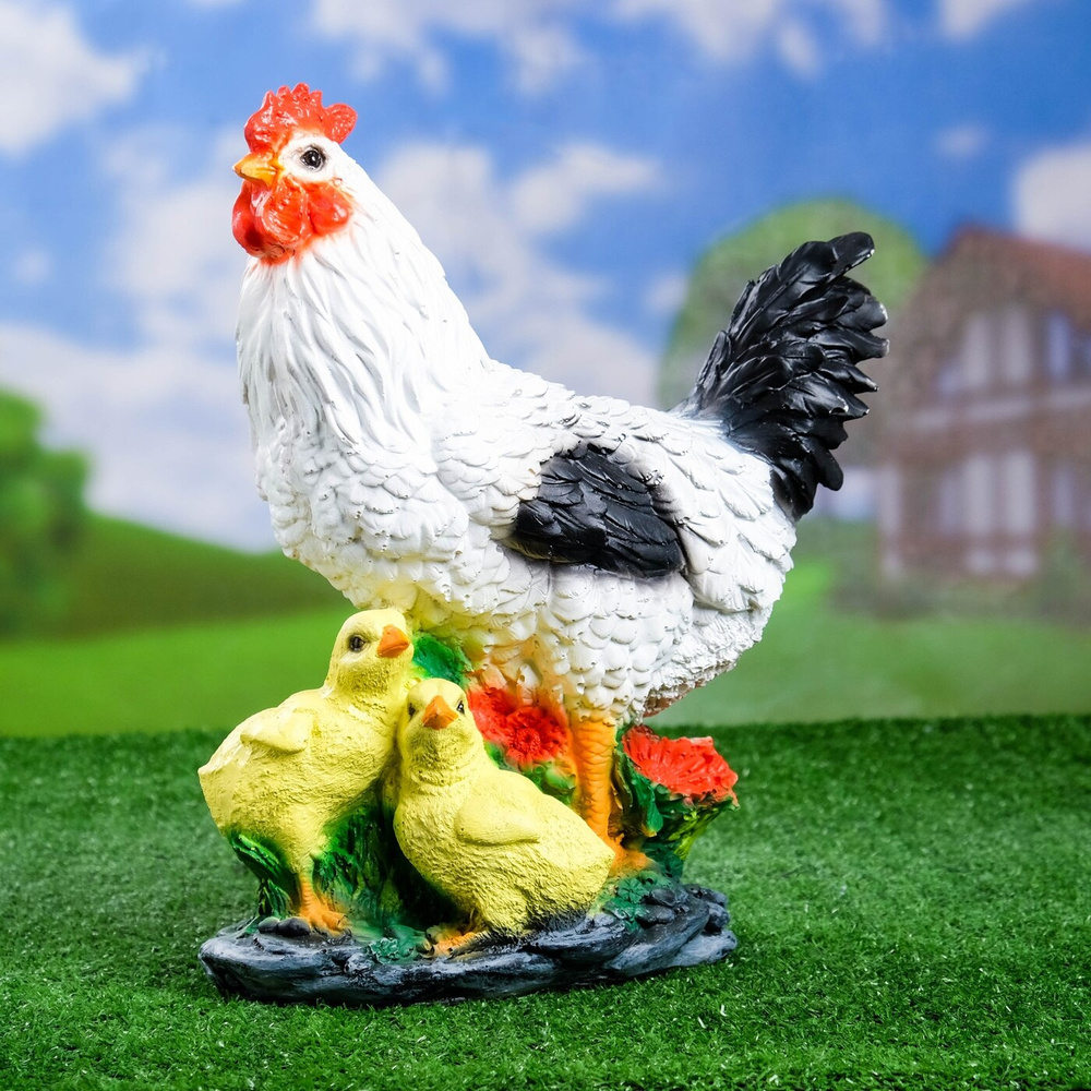 Фигура садовая Курица с цыплятами 17х25х33см #1