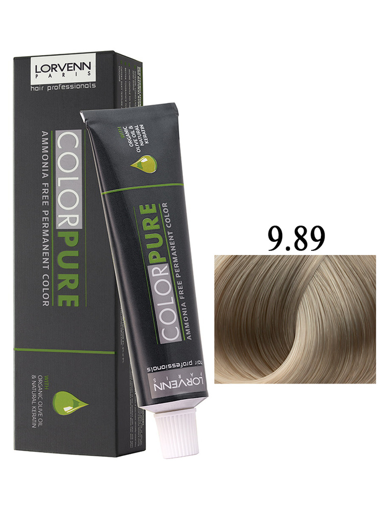 LORVENN HAIR PROFESSIONALS Краска COLOR PURE для окрашивания волос 9.89 светлый жемчужный блондин 50 #1