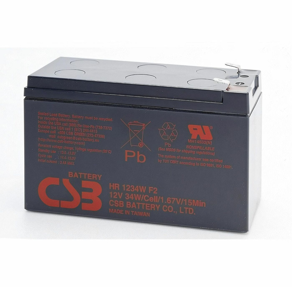 Свинцово-кислотный аккумулятор CSB HR 1234 W F2 (12V 9AH) для детского электромобиля /ИБП/охранной сигнализации #1