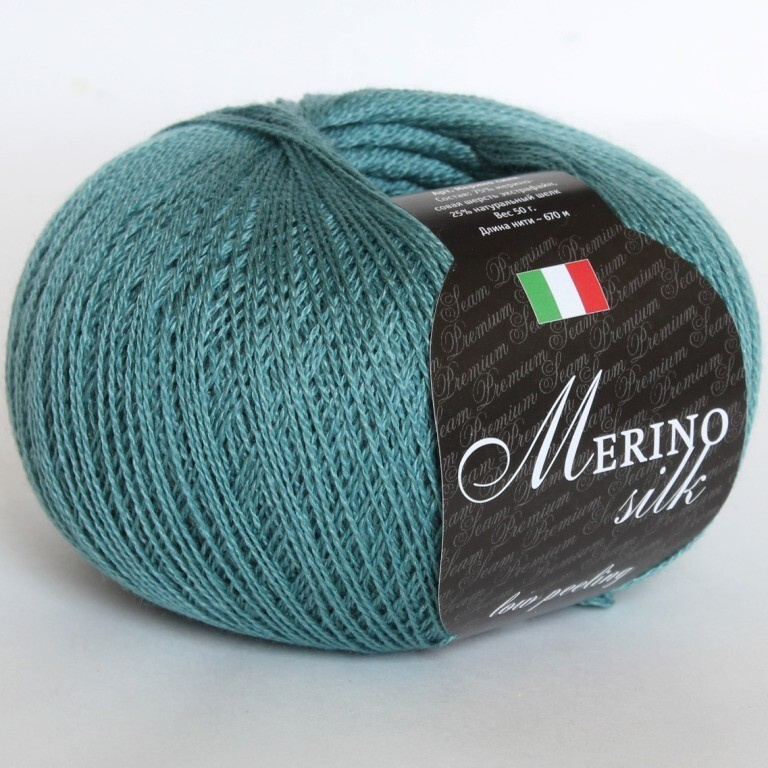 Пряжа Merino Silk цвет 35 пыльная бирюза, 2шт*(670м/50г), 75% мериносовая шерсть 25% шелк  #1