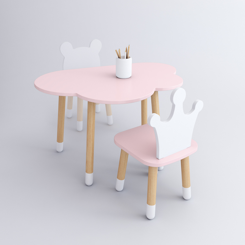 Комплект детской мебели DIMDOMkids, стол "Облако" розовый + стул "Корона" розовый  #1