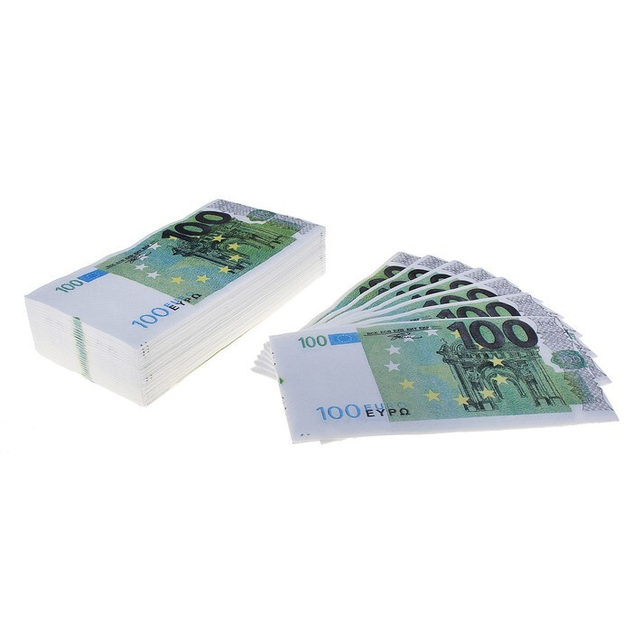 Сувенирные салфетки "100 евро", 2-х слойные, 25 листов, 33х33 см  #1