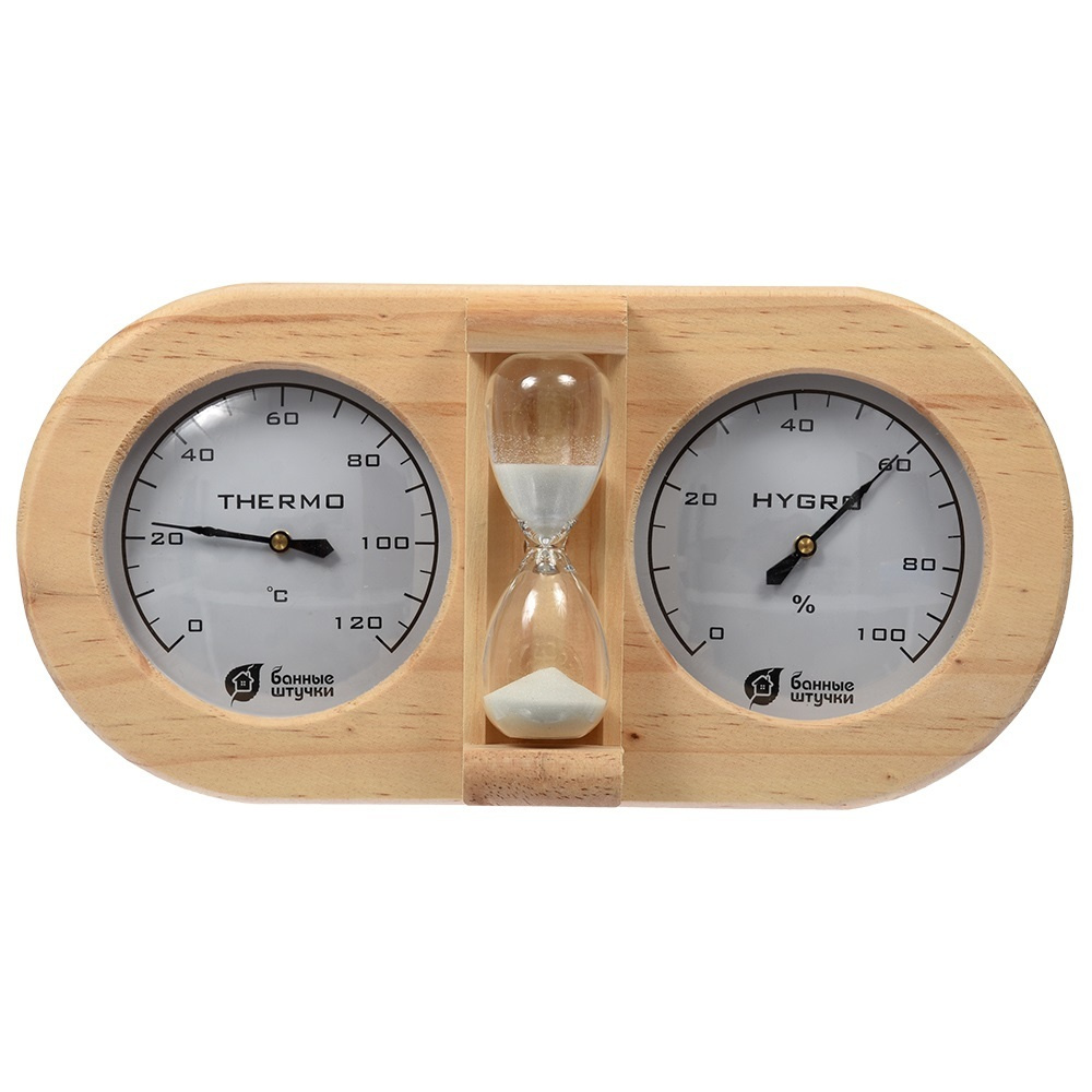 Термометр с гигрометром для бани "банная станция" с песочными часами "Банные штучки" 18028  #1