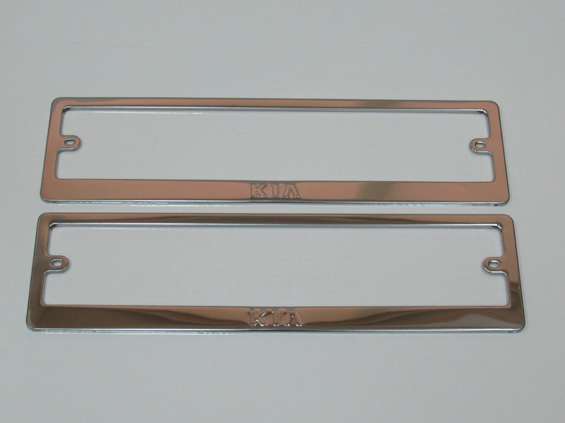 Рамки для номерного знака, хром нержавеющая сталь (ком-т 2 шт) KIA штампованная надпись  #1