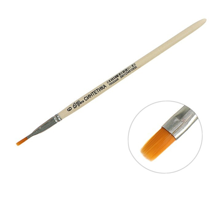 Кисть Синтетика Плоская № 6 (ширина обоймы 6 мм; длина волоса 10 мм), деревянная ручка, Calligrata  #1