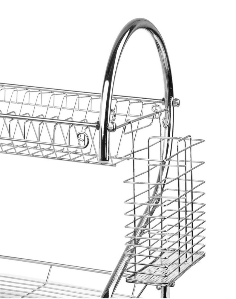 Двухъярусная сушилка-подставка для посуды с пластиковым поддоном 54х25см (серебристый)  #1